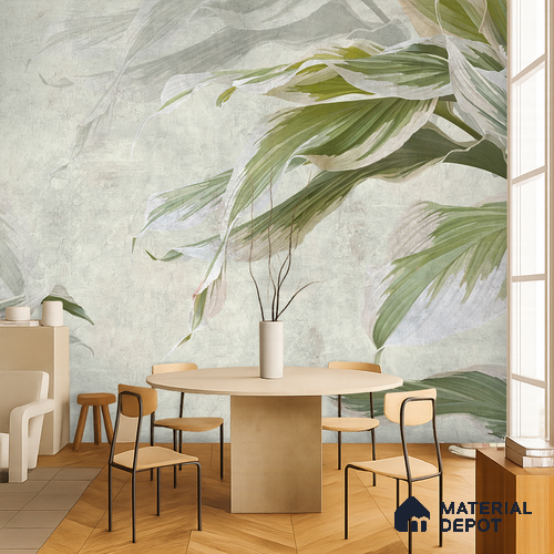 Soft Botanical Brushstroke Leaves Leafy Hues Wall Art | WP 03963 Non Woven Matte Finish Tropical Style Premium Customized size Wallpaper | 150 GSM WP01MTF Paper | (MOQ = 30 Sq. Ft.) | Design change not possible