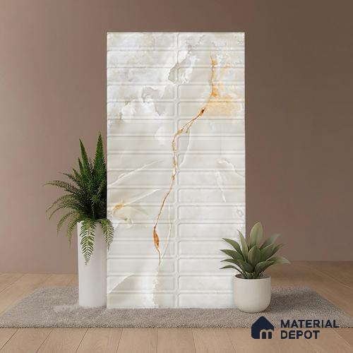 Faux Subway Wall Tile TL 08536 B | Subway Onyx Gold 4 ft x 2 ft Dazel Punch Sugar Matte Finish Porcelain Tile - 9 mm | 4 Random Design | Suitable for Bathroom & Kitchen