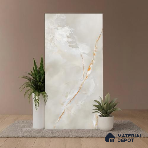 Marble Floor & Wall Tile TL 08536 | Onyx Gold 4 ft x 2 ft Sugar Matte Finish Porcelain Tile - 9 mm | 4 Random Design | Suitable for Living Room, Bedroom, Bathroom & Kitchen