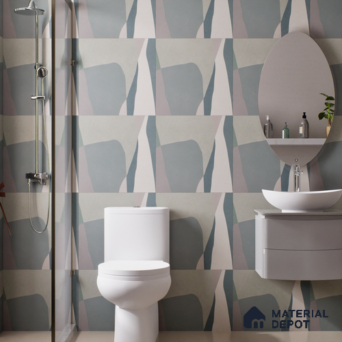 Moroccan Wall & Floor Tile TL 06608 Shapes Gray 2 ft x 2 ft Vitrified Matte Finish - 9 mm | Suitable for Living Room, Balcony, Courtyard | Please Expect a Slight Variation of Pattern