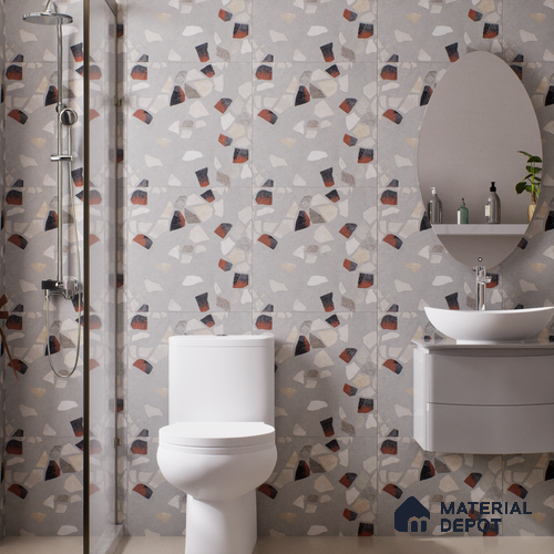 Terrazzo Wall & Floor Tile TL 06604 Emuna Gray 2 ft x 2 ft Vitrified Matte Finish - 9 mm | Suitable for Living Room, Balcony, Courtyard