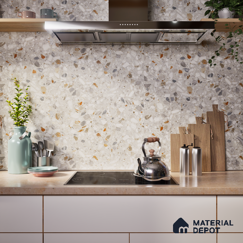 Terrazzo Floor & Wall Tile | TL 07199 B Polico Pearl 2 ft x 4 ft Vitrified Matte Finish - 9 mm | Suitable For Living Room, Bedroom, Bathroom