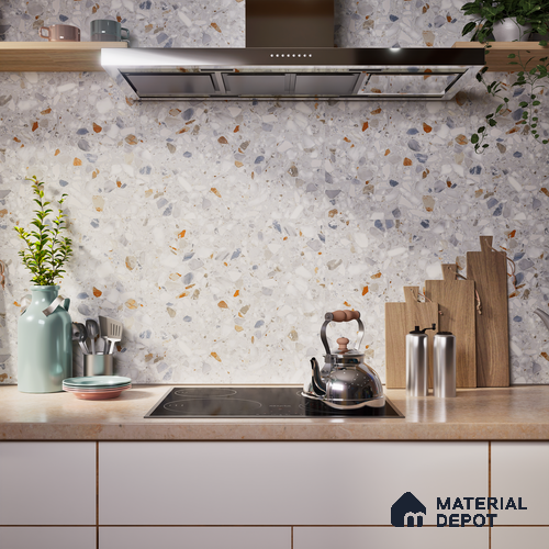 Terrazzo Floor & Wall Tile | TL 07199 Polico Sky 2 ft x 4 ft Vitrified Matte Finish - 9 mm | Suitable For Living Room, Bedroom, Bathroom