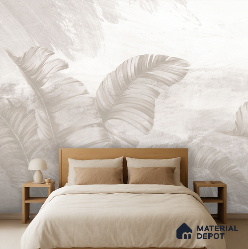 Ivory Banana Leaf Whisper Tropical Mist Nature Art | WP 03957 Non Woven Matte Finish Tropical Style Premium Customized size Wallpaper | 150 GSM WP01MTF Paper | (MOQ = 30 Sq. Ft.) | Design change not possible