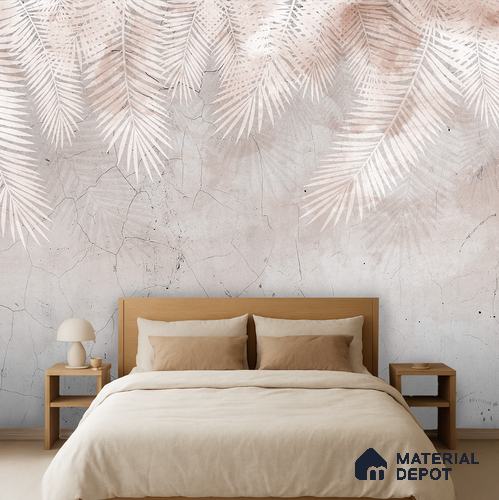 Palm Veil Plaster Abstract Nature Art | WP 03997 B Canvas Texture Finish Tropical Style luxurious Customized size Wallpaper | 250 GSM WP01CNF Paper | (MOQ = 30 Sq. Ft.) | Design change not possible