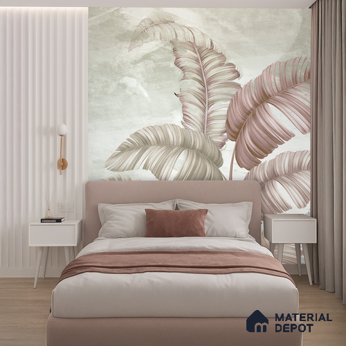 Blush Banana Leaf Hush Tropical Mist Nature Art | WP 03958 B Canvas Texture Finish Tropical Style luxurious Customized size Wallpaper | 250 GSM WP01CNF Paper | (MOQ = 30 Sq. Ft.) | Design change not possible