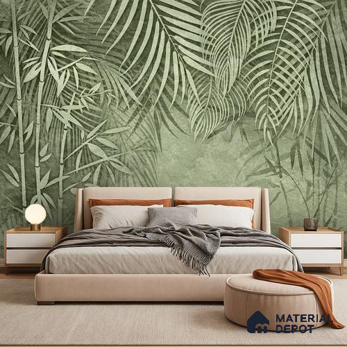 Verdant Canopy Mist Abstract Nature Art | WP 03995 Non Woven Matte Finish Tropical Style Premium Customized size Wallpaper | 150 GSM WP01MTF Paper | (MOQ = 30 Sq. Ft.) | Design change not possible