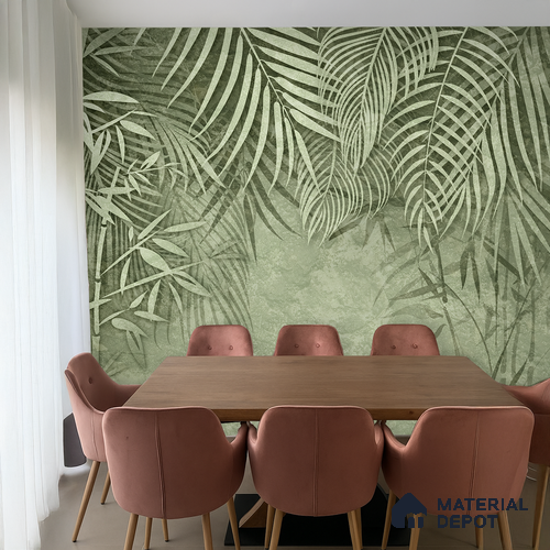 Verdant Canopy Mist Abstract Nature Art | WP 03995 B Canvas Texture Finish Tropical Style luxurious Customized size Wallpaper | 250 GSM WP01CNF Paper | (MOQ = 30 Sq. Ft.) | Design change not possible