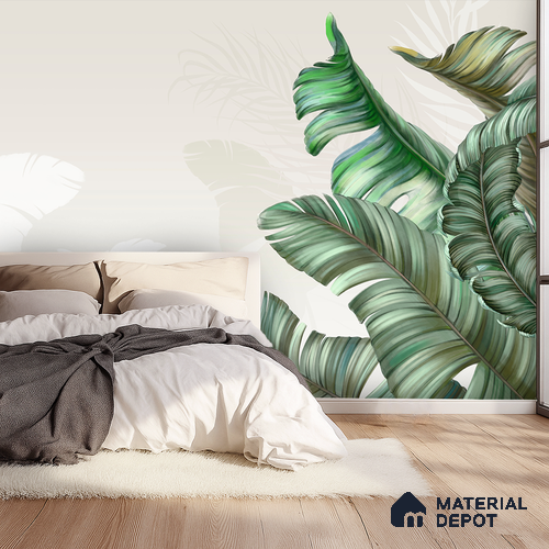 Sculpted Banana Leaf Calm Tropical Mist Nature Art | WP 03956 B Canvas Texture Finish Tropical Style luxurious Customized size Wallpaper | 250 GSM WP01CNF Paper | (MOQ = 30 Sq. Ft.) | Design change not possible