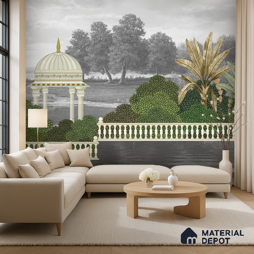 Reflections of the Palace Vedic | WP 04197 Non Woven Matte Finish Indian Style Premium Customized size Wallpaper | 150 GSM WP01MTF Paper | (MOQ = 30 Sq. Ft.) | Design change not possible