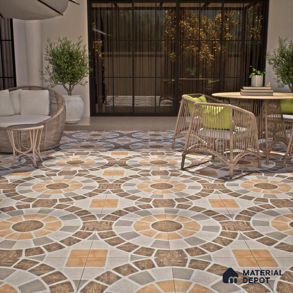 TL 01594 Brown & Cream 16 x 16 inch Matte Finish Vitrified Parking Floor Tile - 12 mm | Pattern Alignment May Vary | 2-3 mm Spacer is Mandatory