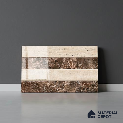 TL 01904 B Cream & Wenge Highlighter 1 18 x 12 inch Glossy Finish Ceramic Wall Tile - 6 mm
