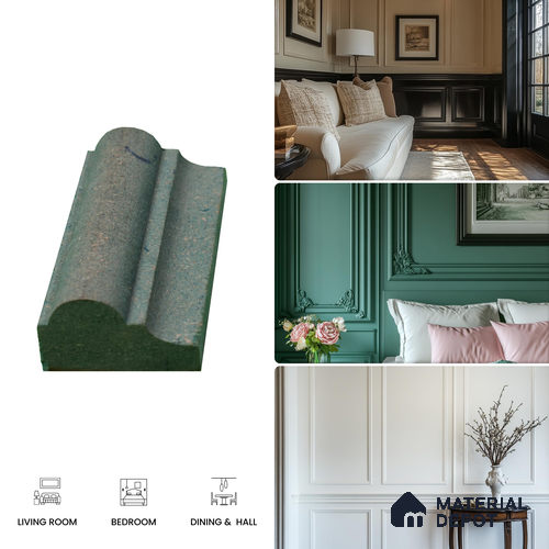 DIY Unfinished HDHMR Designer Paintable Wainscot French Wall Moulding Greenova PM 00304 | 8 ft x 1.25 inch x 17 mm | Nail & Adhesive Installation