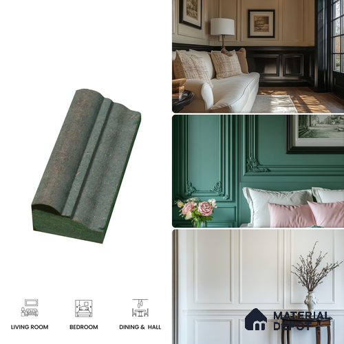 DIY Unfinished HDHMR Designer Paintable Wainscot French Wall Moulding Greenova PM 00309 | 8 ft x 1.25 inch x 18 mm | Nail & Adhesive Installation