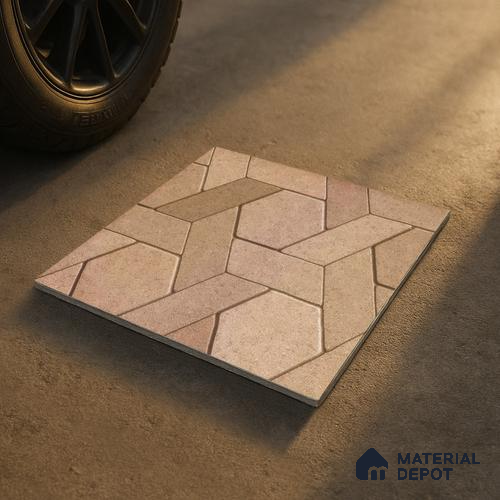 TL 07541 Hexagon Interlock 16 x 16 inch Anti Skid Matte Finish Vitrified Floor Tile - 12 mm | Pattern Alignment May Vary | 2-3 mm Spacer is Mandatory