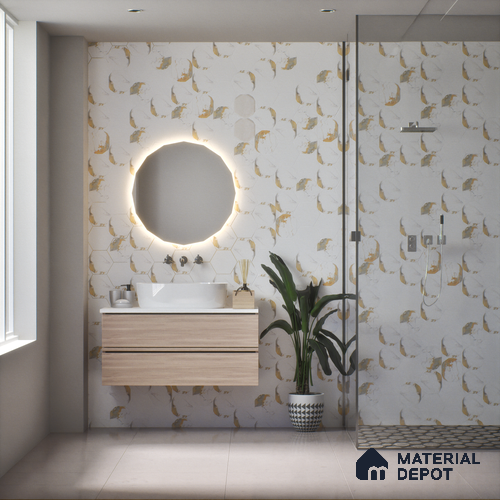 Hexagonal Wall Tile TL 05110 Geome Fellow Grande 12 x 10 inch Vitrified Glossy Finish - 9 mm | Suitable for Living Room, Bedroom, Bathroom, Kitchen & Balcony