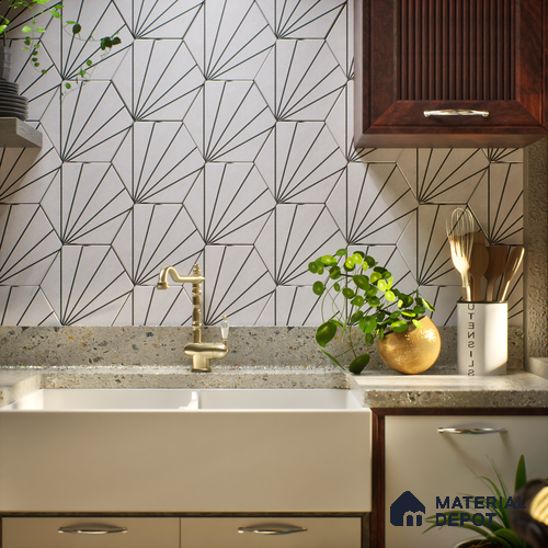 Hexagonal Wall Tile TL 05101 Geome Fellow Ray 12 x 10 inch Vitrified Matte Finish - 9 mm | Suitable for Living Room, Bedroom, Bathroom, Kitchen & Balcony