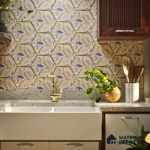 Hexagonal Wall Tile TL 05105 B Geome Framery Flora 12 x 10 inch Vitrified Matte Finish - 9 mm | Suitable for Living Room, Bedroom, Bathroom, Kitchen & Balcony