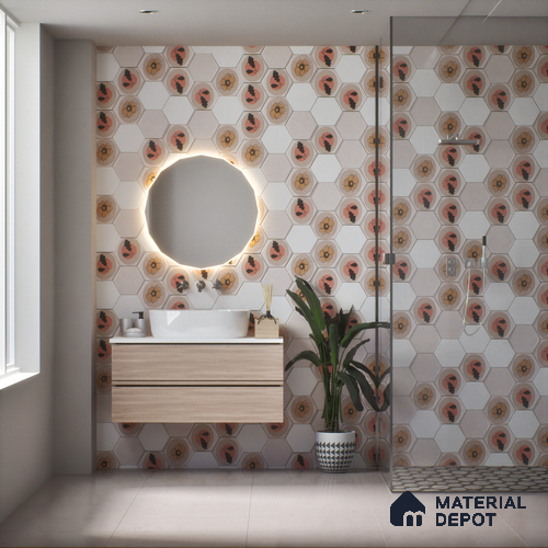 Hexagonal Wall Tile TL 05106 Geome Framery Honey 12 x 10 inch Vitrified Matte Finish - 9 mm | Suitable for Living Room, Bedroom, Bathroom, Kitchen & Balcony
