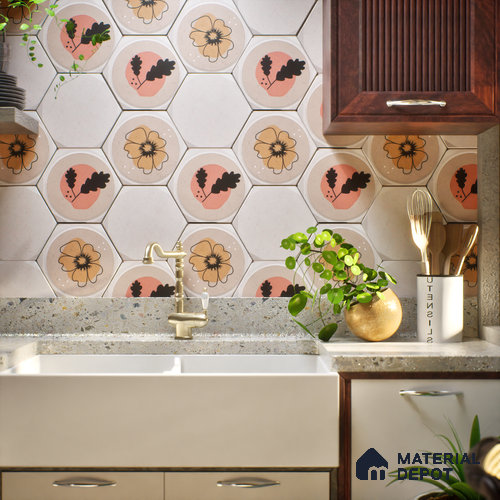 Hexagonal Wall Tile TL 05106 Geome Framery Honey 12 x 10 inch Vitrified Matte Finish - 9 mm | Suitable for Living Room, Bedroom, Bathroom, Kitchen & Balcony