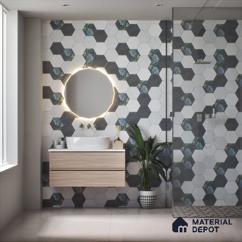 Hexagonal Wall Tile TL 05108 B Geome Lineout Algae Highlighter 12 x 10 inch Vitrified Matte Finish - 9 mm | Suitable for Living Room, Bedroom, Bathroom, Kitchen & Balcony