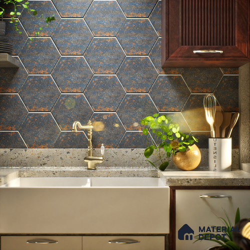 Hexagonal Wall Tile TL 05108 C Geome Lineout Algae Dark 12 x 10 inch Vitrified Matte Finish - 9 mm | Suitable for Living Room, Bedroom, Bathroom, Kitchen & Balcony