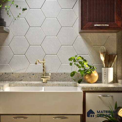 Hexagonal Wall Tile TL 05108 Geome Lineout Algae Light 12 x 10 inch Vitrified Matte Finish - 9 mm | Suitable for Living Room, Bedroom, Bathroom, Kitchen & Balcony