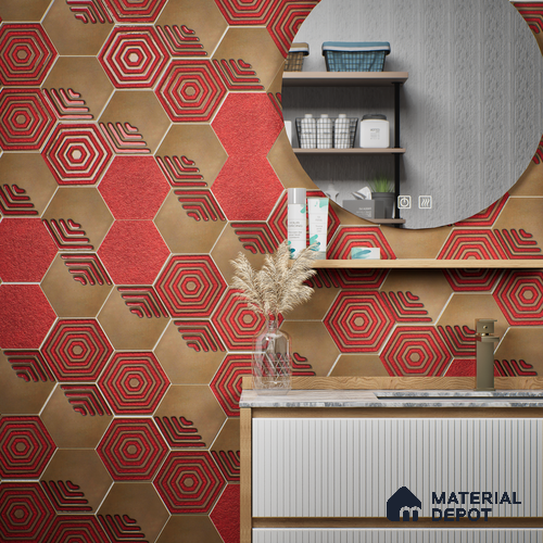 Hexagonal Wall Tile TL 05652 Matrix Crimson Hex 6 x 6 inch Ceramic Matte Finish - 9 mm | 2 Random Faces | Suitable for Living Room, Bathroom, Kitchen & Backsplash