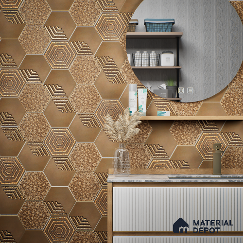 Hexagonal Wall Tile TL 05658 Matrix Sparkling Hex 6 x 6 inch Ceramic Matte Finish - 9 mm | 2 Random Faces | Suitable for Living Room, Bathroom, Kitchen & Backsplash