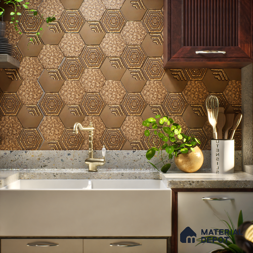 Hexagonal Wall Tile TL 05658 Matrix Sparkling Hex 6 x 6 inch Ceramic Matte Finish - 9 mm | 2 Random Faces | Suitable for Living Room, Bathroom, Kitchen & Backsplash