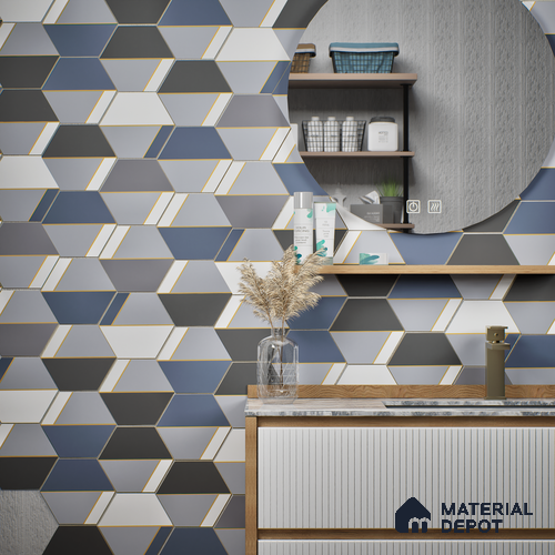 Hexagonal Wall Tile TL 05656 Matrix Twilight Glam 6 x 6 inch Ceramic Matte Finish - 9 mm | 4 Random Faces | Suitable for Living Room, Bathroom, Kitchen & Backsplash