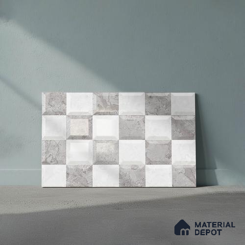 TL 02421 D Highlighter 2 Ash Grey & White 18 x 12 inch Glossy Finish Ceramic Wall Tile - 7 mm
