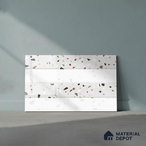 TL 02433 C Highlighter 1 White & Light Grey 18 x 12 inch Glossy Finish Ceramic Wall Tile - 7 mm