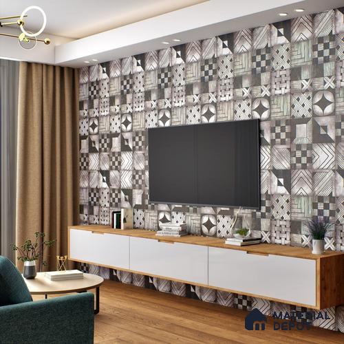 Grey Highlighter Wall Tile TL 06704 Gravier Charcoal Essence 2 ft x 4 ft Vitrified Carving Matte Finish - 9 mm | Suitable for Living Room, Bedroom, Bathroom
