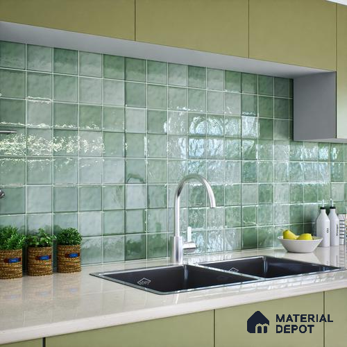 Subway Wall Tile TL 06007 H Dove Sea Green Plain 2 ft x 1 ft Ceramic Glossy Finish - 7.5 mm | Suitable For Kitchen, Bathroom | Please Expect a Slight Variation of Pattern