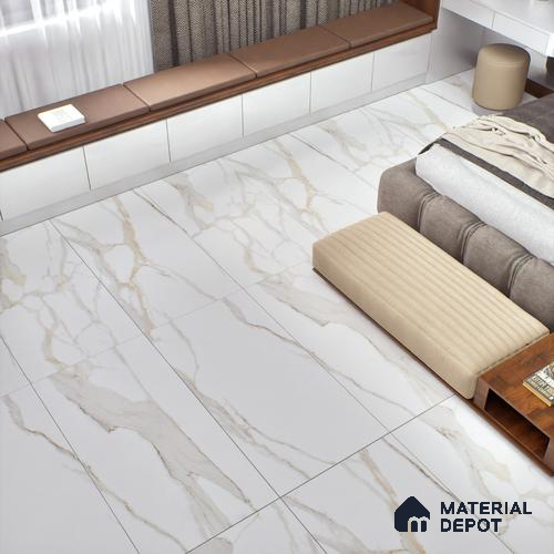 Marble Floor & Wall Tile | TL 01072 Ice White | 4 ft x 2 ft Matte Finish Vitrified Tile - 9 mm | Suitable For Living Room, Bedroom, Dining Area