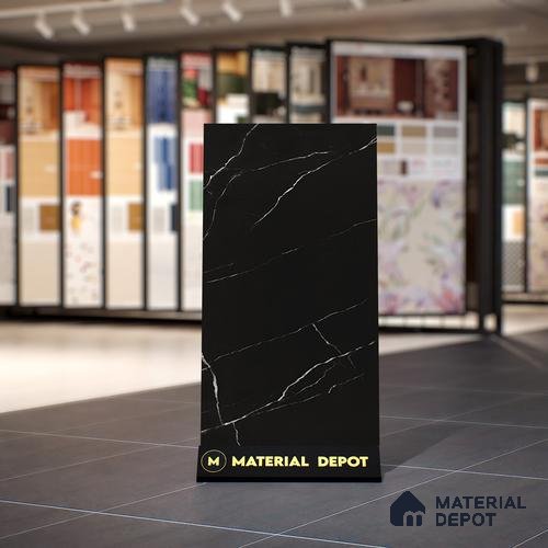 Marble Floor & Wall Tile | TL 00683 Inky Black Matte Finish 4 ft x 2 ft Matte Finish Vitrified Tile - 9 mm | Suitable For Living Room, Bedroom, Dining Area