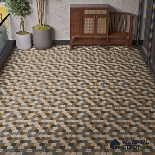 Parking Floor Tile TL 00872 A Black & Beige | 16 x 16 inch | Anti Skid Matte Finish Heavy Duty Vitrified Tile - 12 mm | Suitable For Outdoor, Terrace, Balcony | Pattern Alignment May Vary | 2-3 mm Spacer is Mandatory