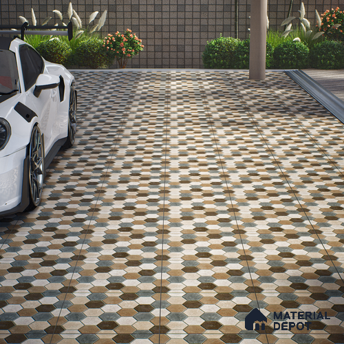Parking Floor Tile TL 00872 A Black & Beige | 16 x 16 inch | Anti Skid Matte Finish Heavy Duty Vitrified Tile - 12 mm | Suitable For Outdoor, Terrace, Balcony | Pattern Alignment May Vary | 2-3 mm Spacer is Mandatory