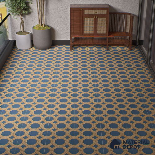 Parking Floor Tile TL 00873 Brown & Blue | 16 x 16 inch | Anti Skid Matte Finish Heavy Duty Vitrified Tile - 12 mm | Suitable For Outdoor, Terrace, Balcony | Pattern Alignment May Vary | 2-3 mm Spacer is Mandatory