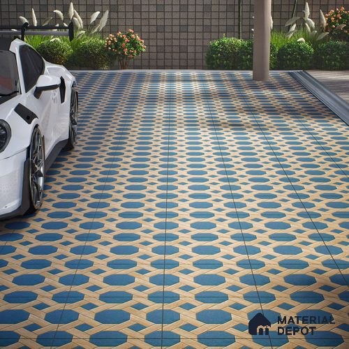 Parking Floor Tile TL 00873 Brown & Blue | 16 x 16 inch | Anti Skid Matte Finish Heavy Duty Vitrified Tile - 12 mm | Suitable For Outdoor, Terrace, Balcony | Pattern Alignment May Vary | 2-3 mm Spacer is Mandatory