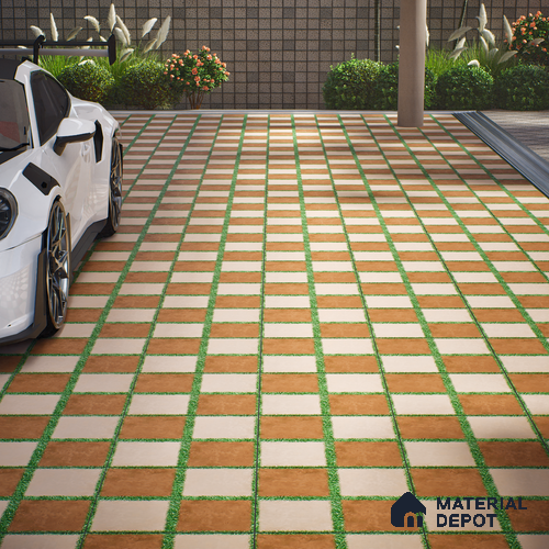Parking Floor Tile TL 00871 C Brown & Beige | 16 x 16 inch | Anti Skid Matte Finish Heavy Duty Vitrified Tile - 12 mm | Suitable For Outdoor, Terrace, Balcony | Pattern Alignment May Vary | 2-3 mm Spacer is Mandatory