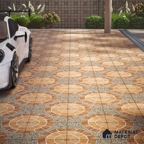 Parking Floor Tile TL 00877 B Earth Brown | 16 x 16 inch | Anti Skid Matte Finish Heavy Duty Vitrified Tile - 12 mm | Suitable For Outdoor, Terrace, Balcony | Pattern Alignment May Vary | 2-3 mm Spacer is Mandatory