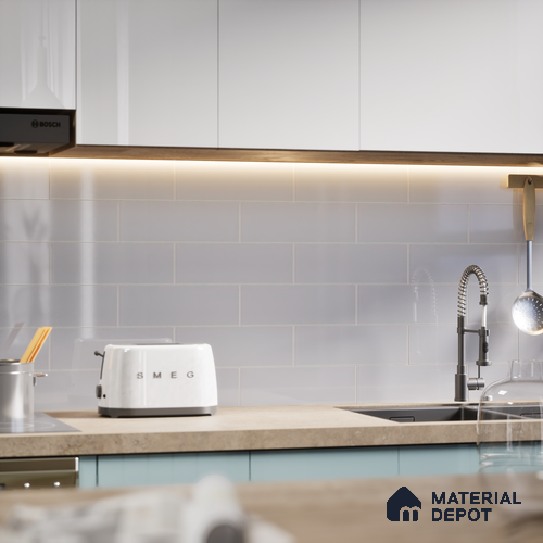 Subway Wall Tile TL 04967 B El Clasico Plain Kasol Grey 12 x 4 inch Ceramic Glossy Finish - 7.5 mm | Suitable for Highlighter Walls, Foyer, Bathroom, Kitchen Wall & Backsplashes