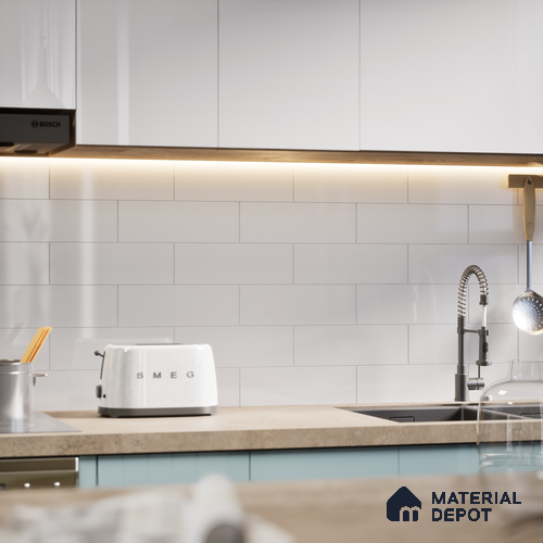 Subway Wall Tile TL 04967 D El Clasico Plain Fog White 12 x 4 inch Ceramic Glossy Finish - 7.5 mm | Suitable for Highlighter Walls, Foyer, Bathroom, Kitchen Wall & Backsplashes