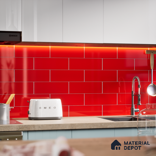 Subway Wall Tile TL 04967 E El Clasico Plain Garnet Red 12 x 4 inch Ceramic Glossy Finish - 7.5 mm | Suitable for Highlighter Walls, Foyer, Bathroom, Kitchen Wall & Backsplashes