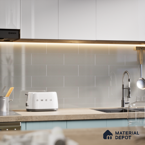 Subway Wall Tile TL 04967 F El Clasico Plain Moonlight Grey 12 x 4 inch Ceramic Glossy Finish - 7.5 mm | Suitable for Highlighter Walls, Foyer, Bathroom, Kitchen Wall & Backsplashes