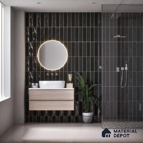 Subway Wall Tile TL 04967 G El Clasico Plain Slim Black 12 x 4 inch Ceramic Glossy Finish - 7.5 mm | Suitable for Highlighter Walls, Foyer, Bathroom, Kitchen Wall & Backsplashes