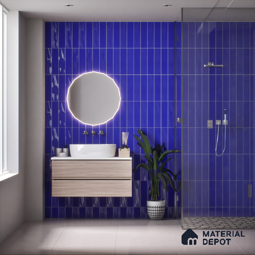 Subway Wall Tile TL 04967 H El Clasico Plain Fiji Blue 12 x 4 inch Ceramic Glossy Finish - 7.5 mm | Suitable for Highlighter Walls, Foyer, Bathroom, Kitchen Wall & Backsplashes