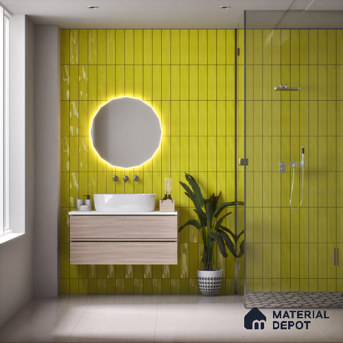 Subway Wall Tile TL 04967 I El Clasico Plain Mellow Yellow 12 x 4 inch Ceramic Glossy Finish - 7.5 mm | Suitable for Highlighter Walls, Foyer, Bathroom, Kitchen Wall & Backsplashes